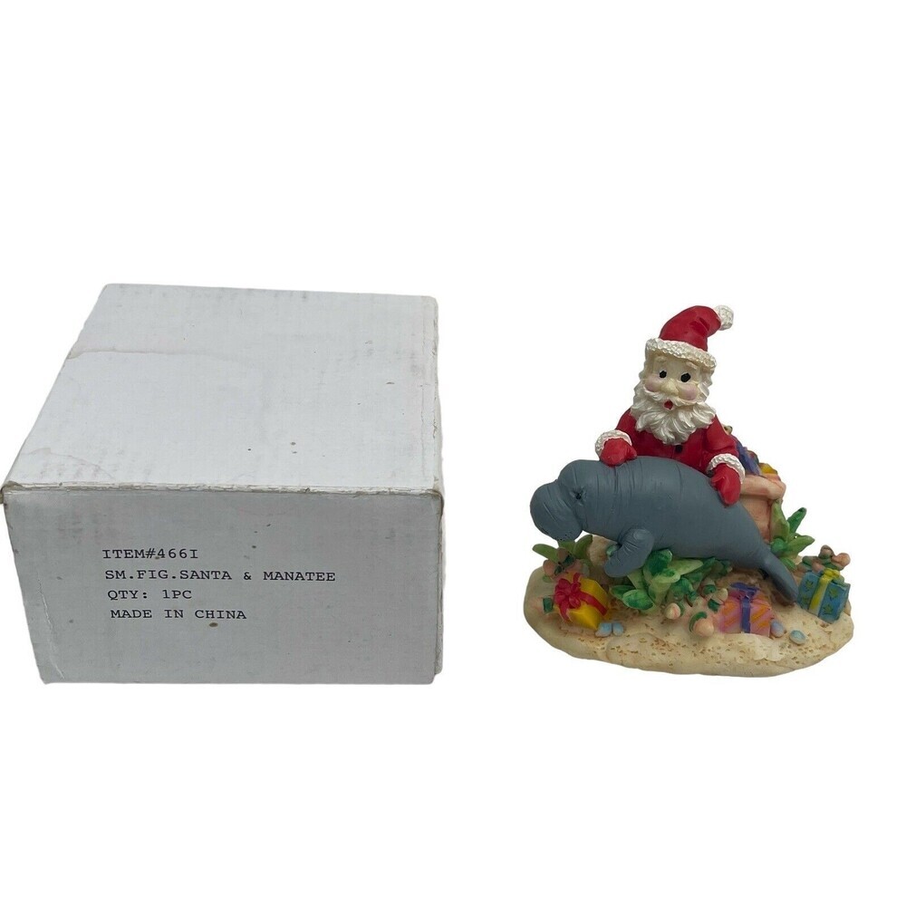 Vintage Seaside Tropical Christmas Santa Claus Manatee Tampa Figurine 4"